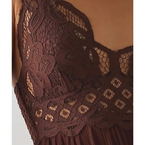 NEW Free People FP One Adella Long Maxi Slip Dress Crochet Lace Chocolate $128 L - Picture 9 of 10